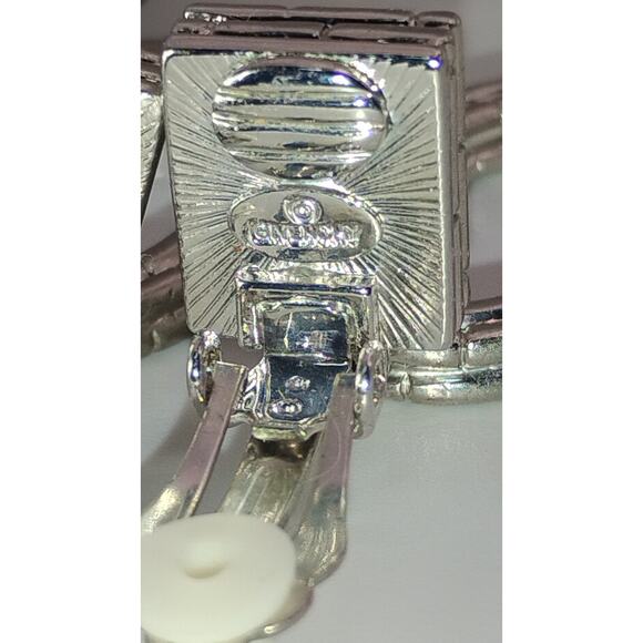 Vintage Givenchy Silver Tone Teal Rhinestone Drop Clip-On Earrings - Picture 3 of 3